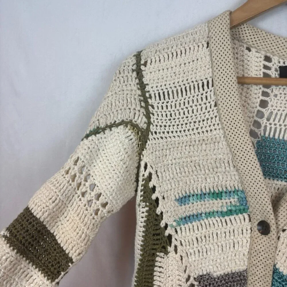 Rag & Bone Hearst Cotton Bamboo Alpaca Blend Crochet Cardigan Sweater SZ XS Boho